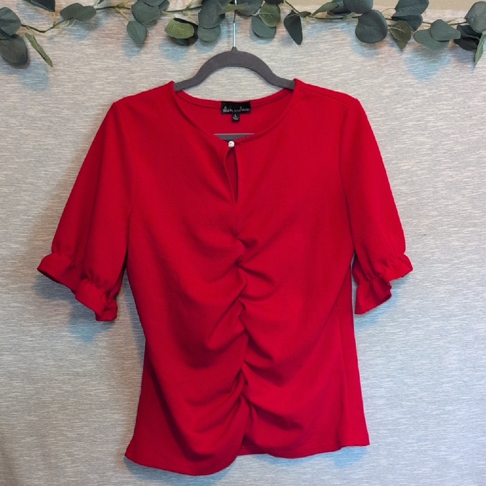Elegant Red Ruffle Sleeve Blouse